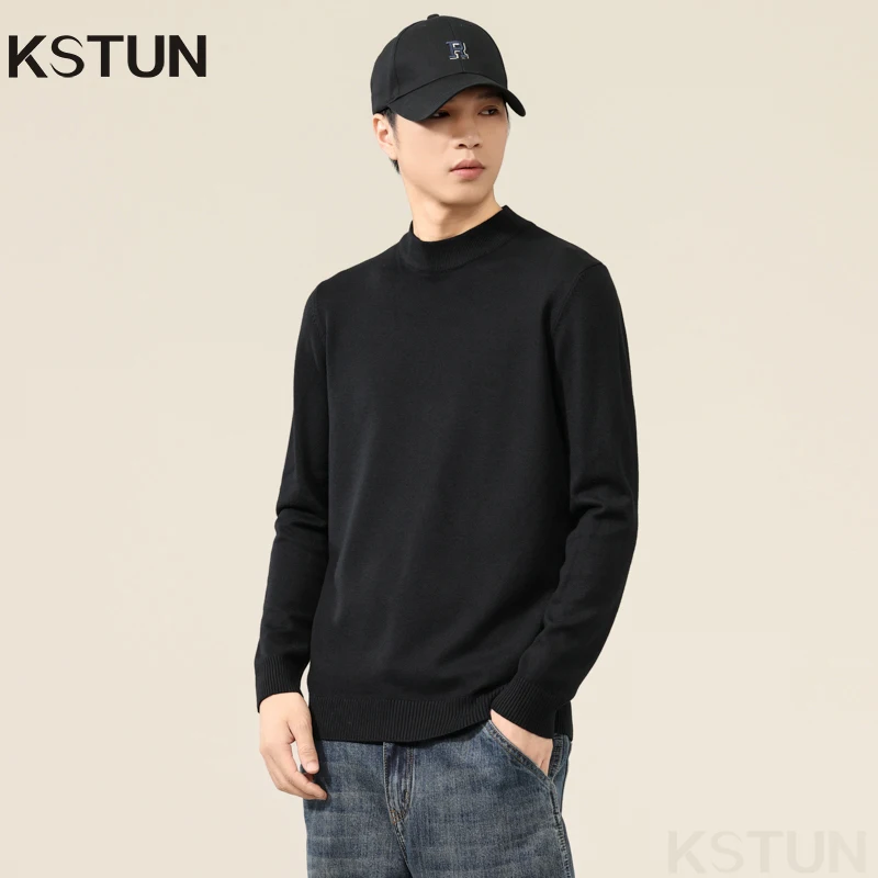 KSTUN Winter Mens Sweater Mock Neck Slim Fit Men's Clothing Streetwear Kintted Pullover Undershirts Tops Solid Colors Oversized