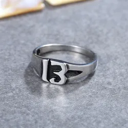 Classic Unique Lucky Number Ring For Men Fashion Punk Stainless Steel Number 13 Alphabet Ring For Women Amulet Jewelry Gift