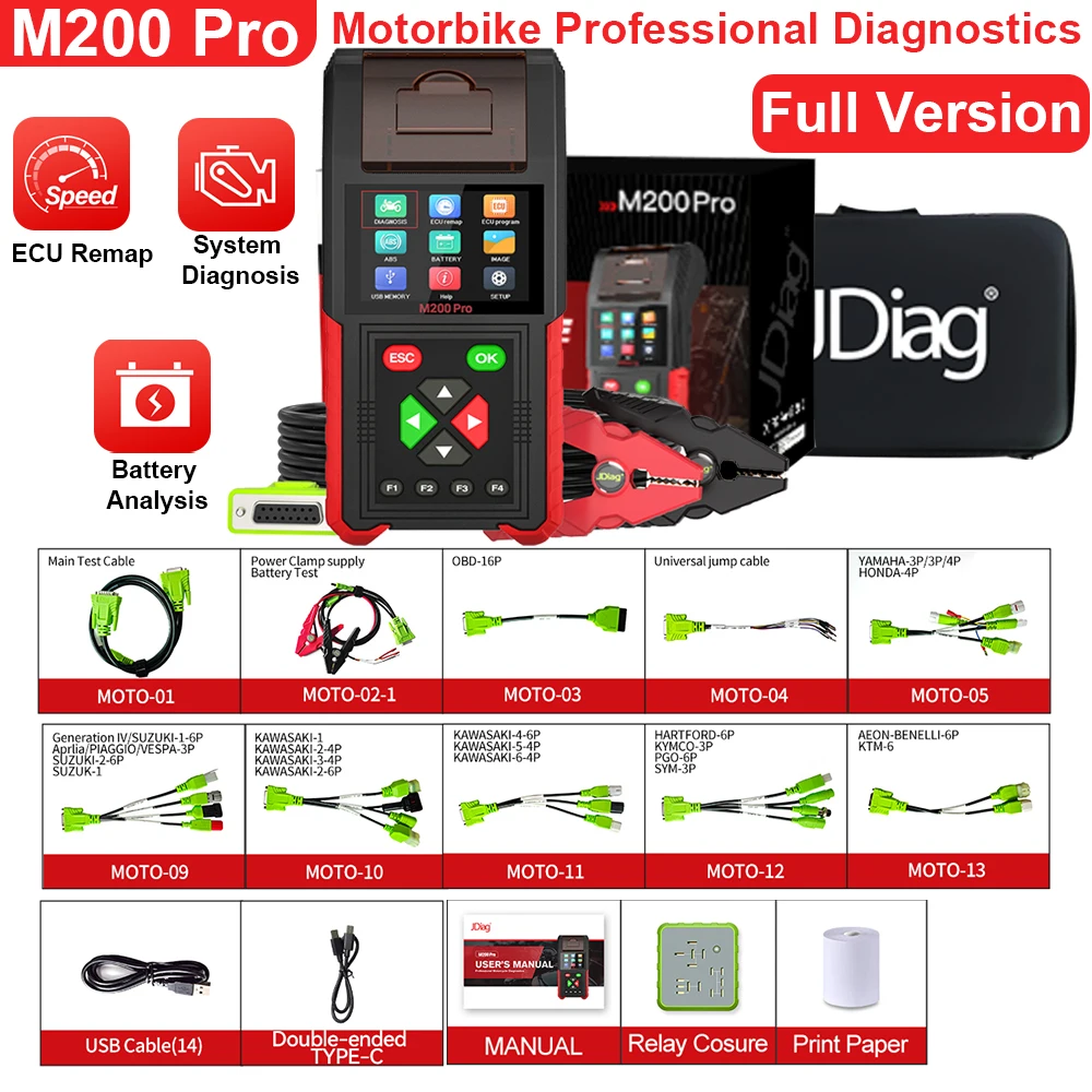 Jdiag M200 Pro Motorcycle OBD Scanner Motor Diagnostic Tools for Honda  Battery ABS Tester for Yamaha KTM KAWASAKI