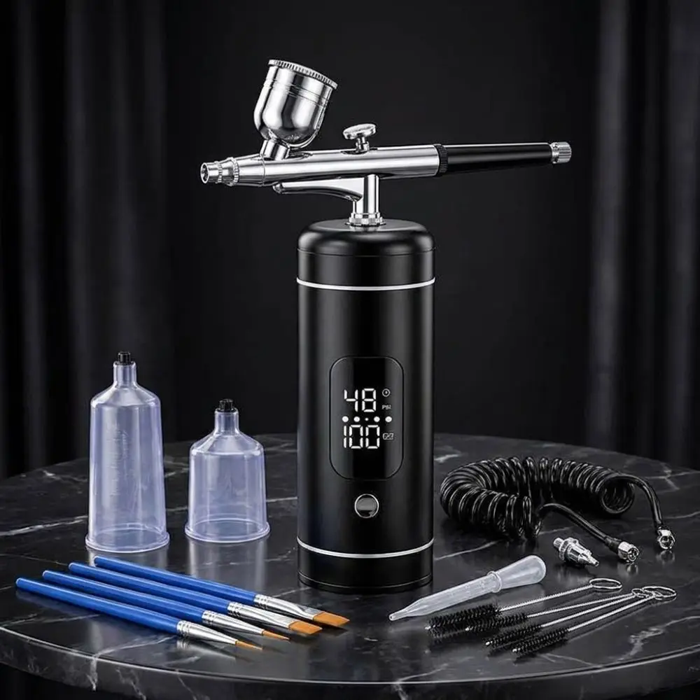 Multifunctional Airbrush Kit with Air Compressor Rechargeable LCD Display Nail Charms Wireless Air Brush Portable Handheld