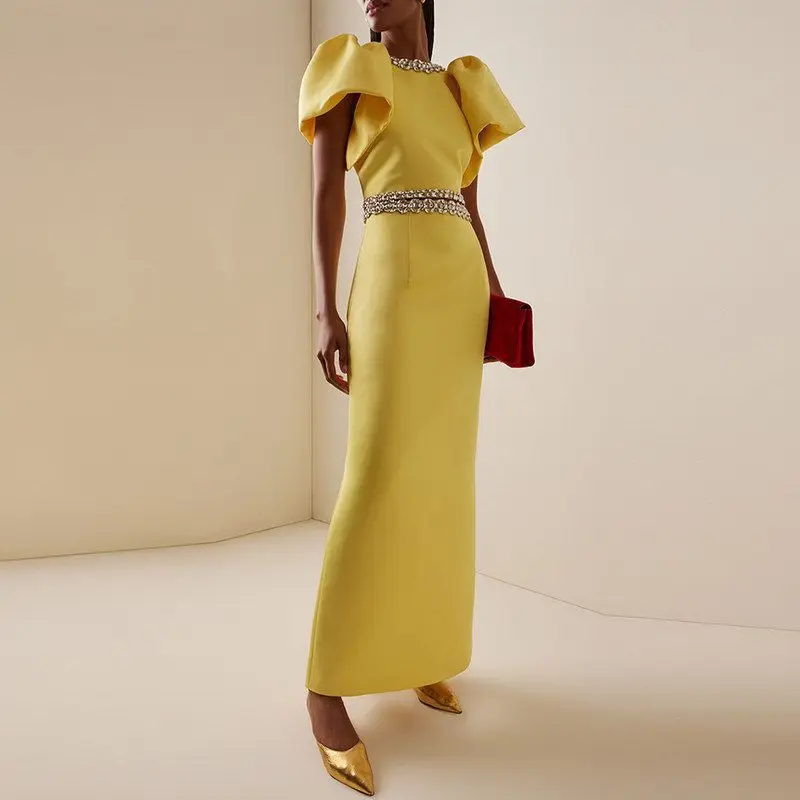 Women's Two-Piece Set Heavy Embellished Short Top Long Skirt with Bell Sleeves Diamond Embedded Fashionable Autumn Wear