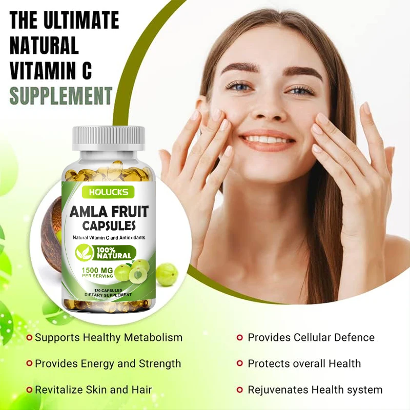HOLUCKS Natural Amla Vitamin C Supplement, Support Digestive Health, Deep Body Detox & Enhance Immune Function for All Ages