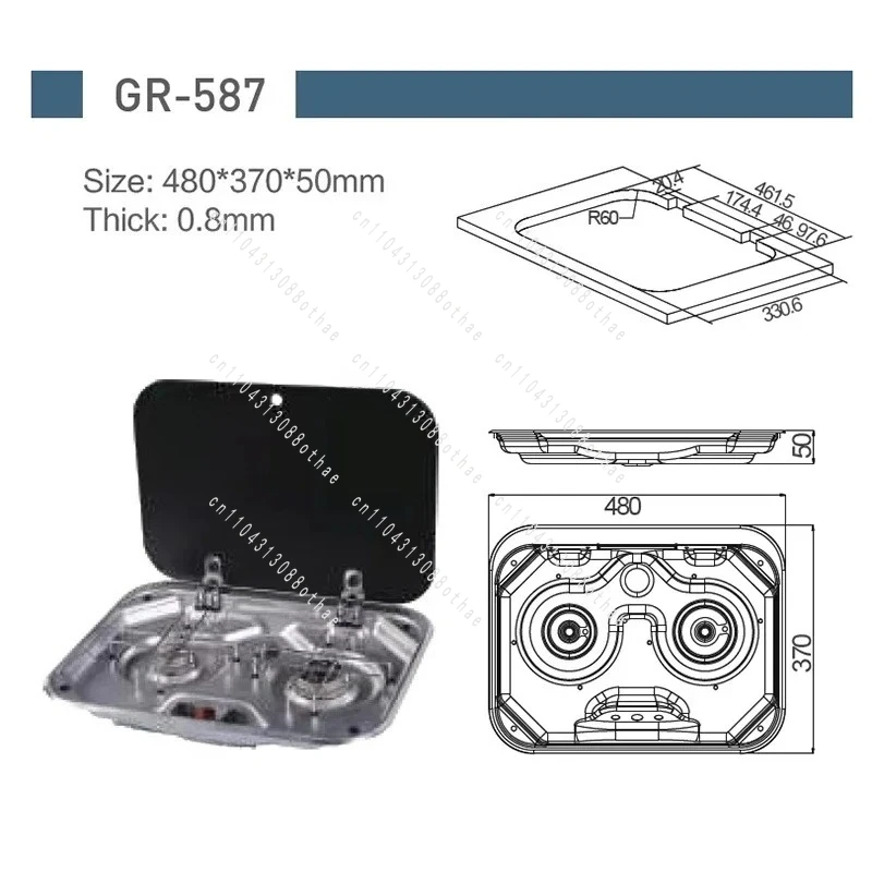

Tempered Glass Cover 2*1.35KW Camping Car Accessories Outdoor RV Camper Kitchen Stainless Steel Gas Double-headed Stove Tools
