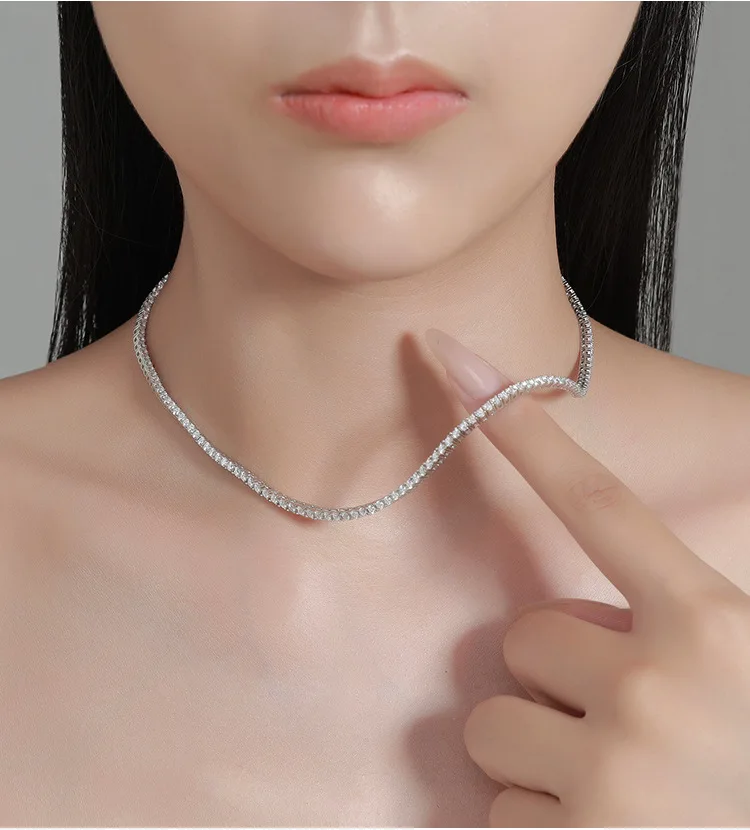 2 مللي متر D اللون مويسانيتي ضياء امرأة قلادة الفضة قلادة للنساء سلاسل حفلة الزفاف غرامة مجوهرات 925 الاسترليني قلادة فضية