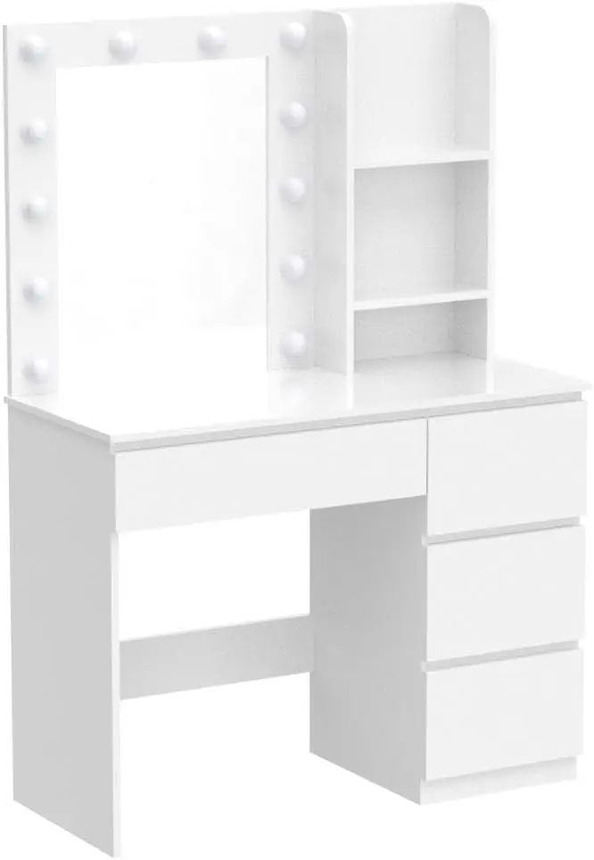 Bedroom Makeup Vanity in White, 37inch with 4 Drawers, Lighted Mirror and 3 Adjustable Lighting Modes view 4