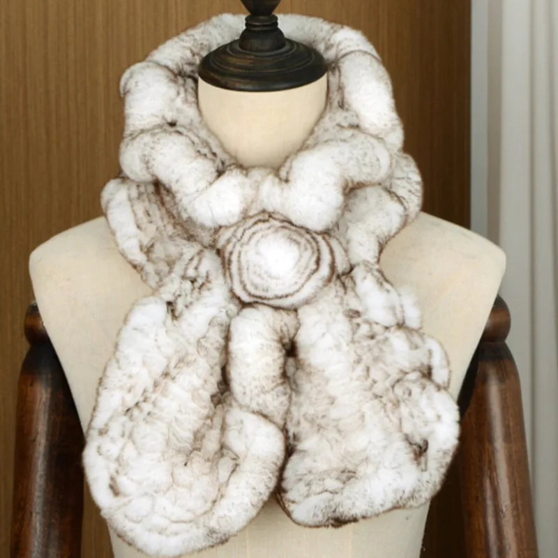 Women's Winter Warm Real Rex Rabbit Fur Scarf Lady's Real Rabbit Fur Soft Fluffy Scarf Double-sided Thickened And Warm Scarf