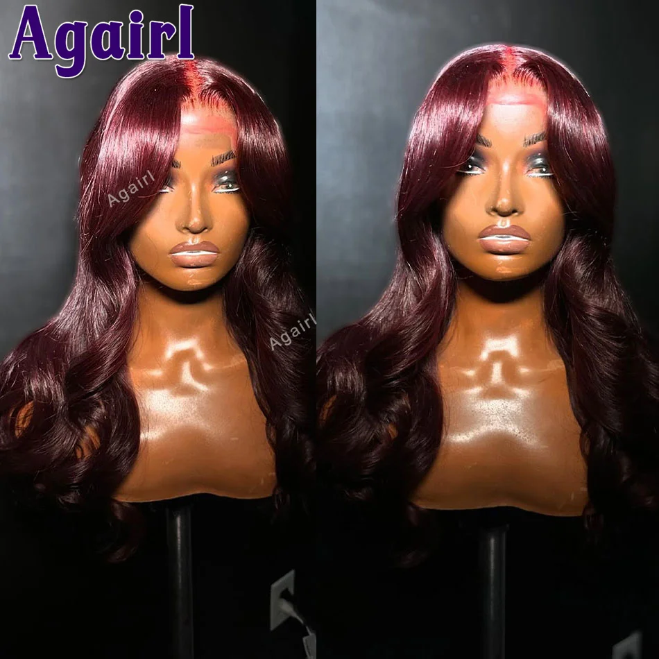 

Claret Color 200% 13x6 Lace Frontal Body Wave Wig PrePlucked Glueless Brazilian 32 Inch 5x5 6X4 Lace Closure Wig For Black Women