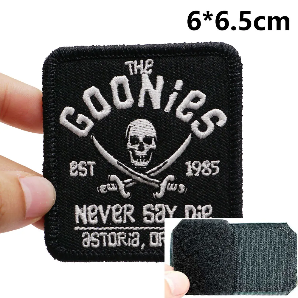 THE GOONIES NEVER SAY DIE Embroidered Patches Applique Sewing Label punk biker Band Rock Clothes Badges with hook backing