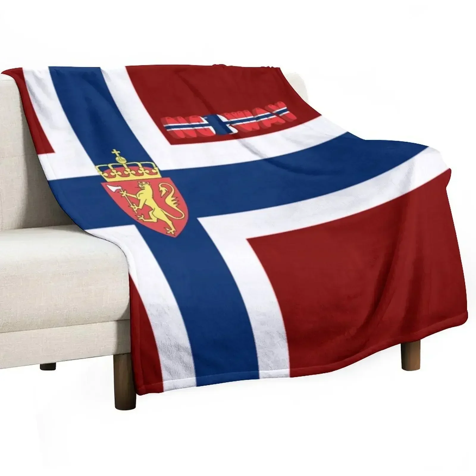 Norwegian flag with coat of arms Throw Blanket warm for winter Comforter Softest Thins Blankets