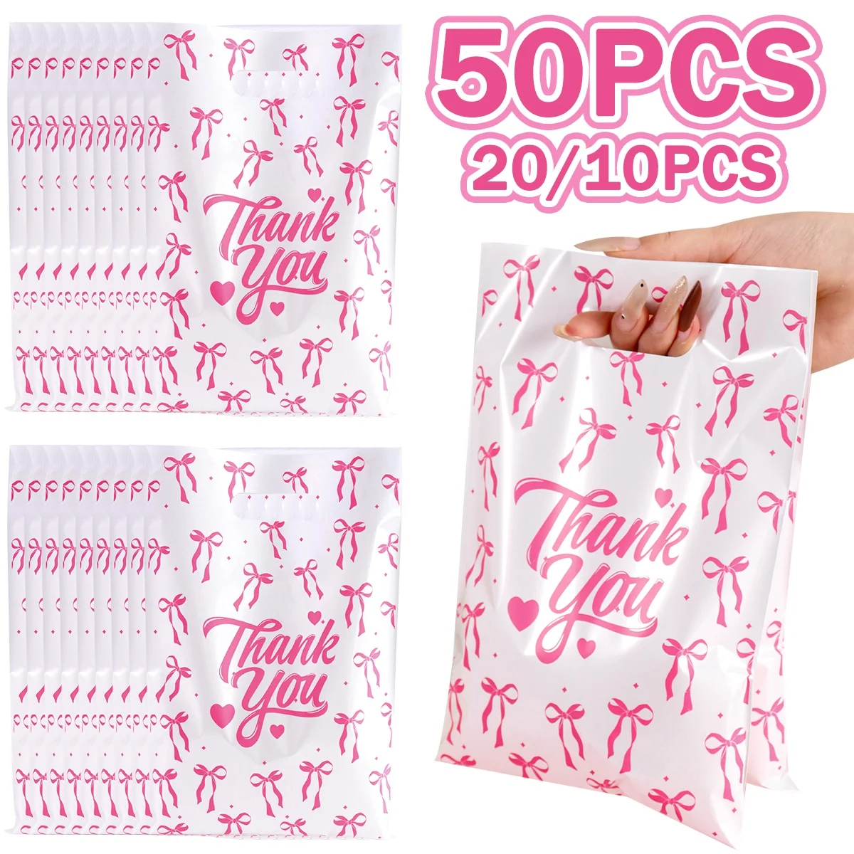 10/20/50Pcs Pink Bow Gift Bag Candy Bags Birthday Party Goodie Gift Bags For Girls Bridal Engagement Baby Shower Supplies view 4