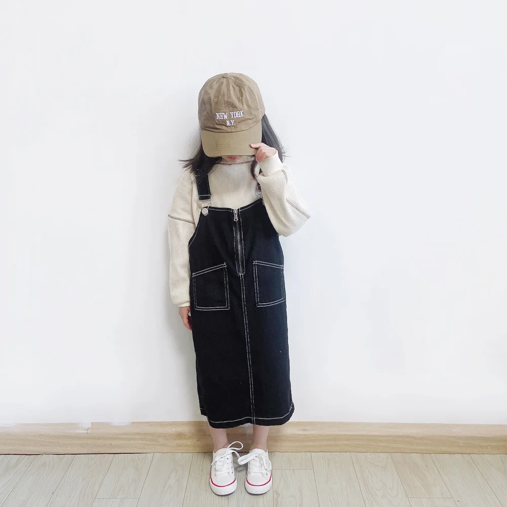 Spring Summer Autumn New Parent Child Clothing Japanese Girls Denim Long Strap Dress Loose Stylish Suspender Dress