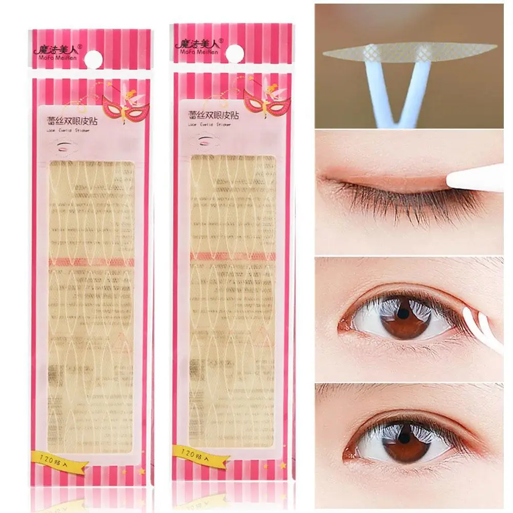 

120Pair Double Fold Eyelid Tape Sticker Lace Nature Clear Beige Stripe Self-adhesive Natural Eye Makeup Make Up With Tool New