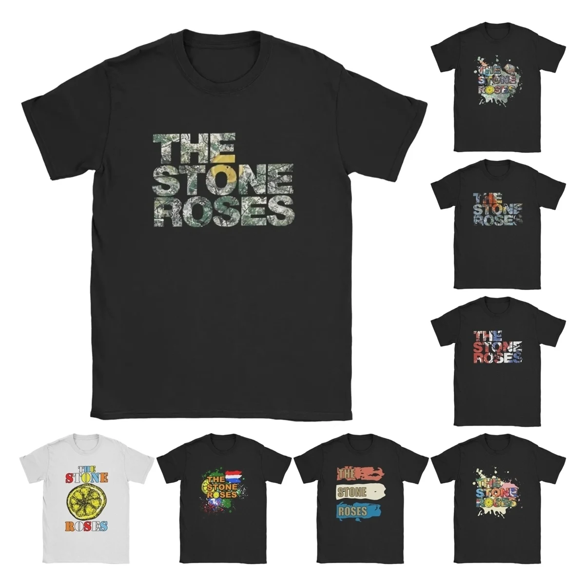 The Stone Roses Logo T Shirts for Men Pure Cotton Funny T-Shirt Round Neck christmas tour Tee Shirt Short Sleeve Clothing Summer