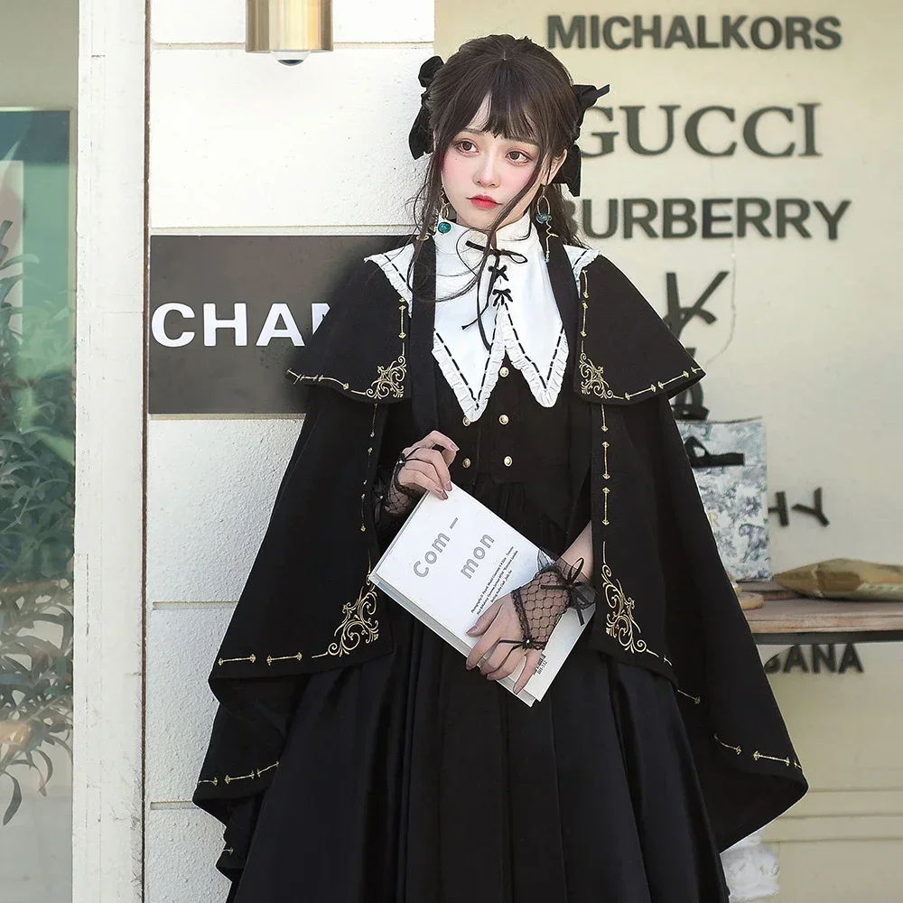 

Winter Women's Lolita Cape Black Cloak Victorian Dress Woman Outerwear Ladies Coat Gothic Preppy Style for Girls