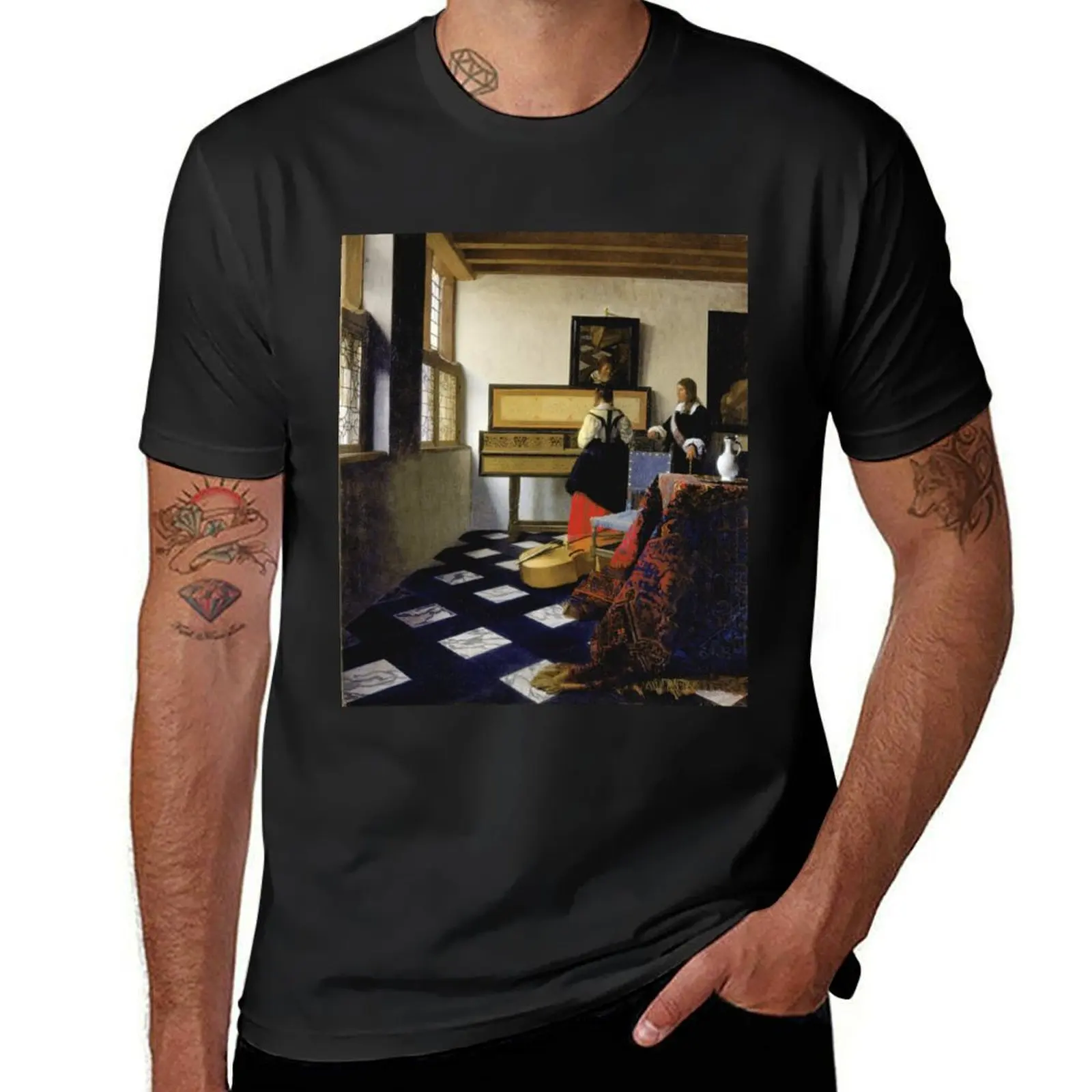 Lady at the Virginal with a Gentleman, The Music Lesson - Johannes Vermeer T-Shirt Aesthetic clothing tees men workout shirt