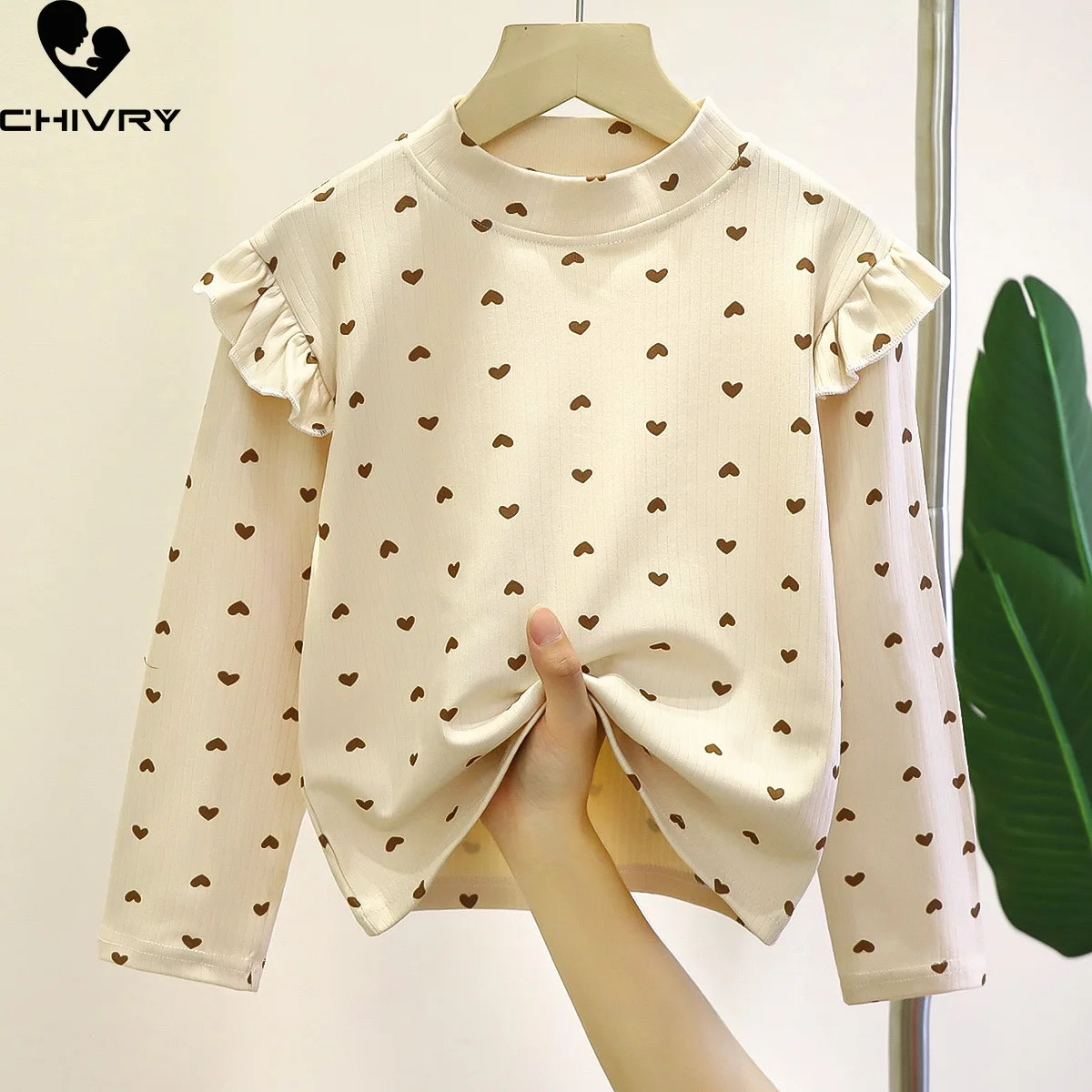 

New 2023 Girls Fashion T-shirt Baby Girl Long Sleeve Round Neck Heart Floral Print T Shirts Tops Kids Spring Autumn Clothing