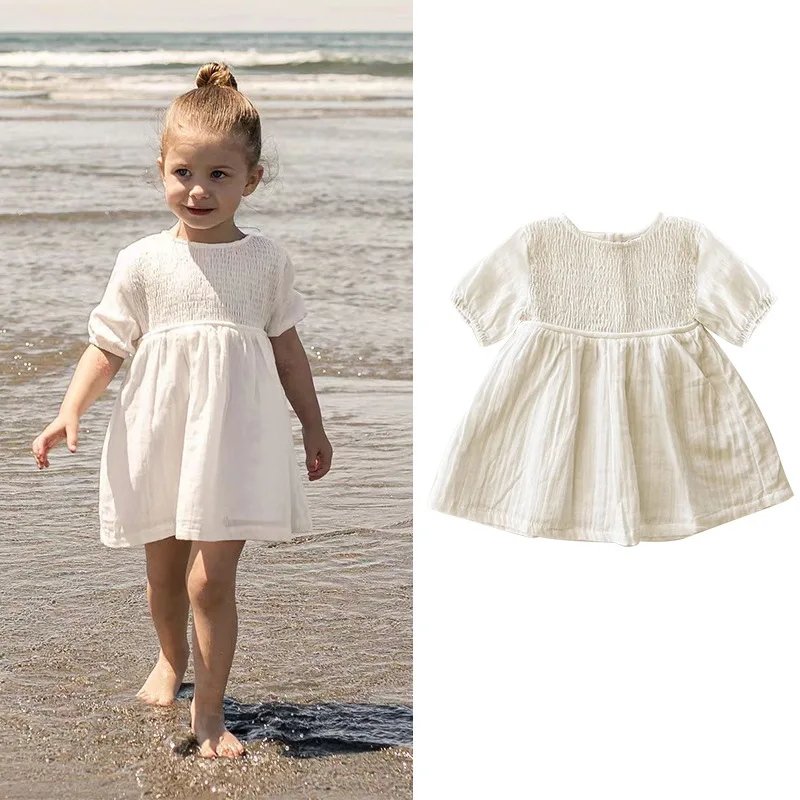 

Jenny&Dave 2024 Spring/Summer New Baby Class A Short sleeved Cotton and Hemp Skirt for Children, Princess Dress for Girls, Dress