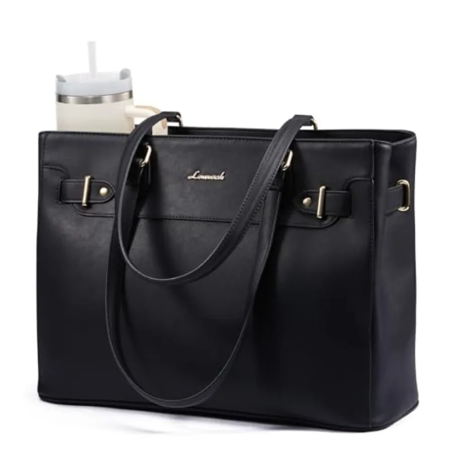 

LOVEVOOK Laptop Tote Bag for Women Work Teacher Tote Bag with Large Cup Holder Waterproof Leather Computer Bag