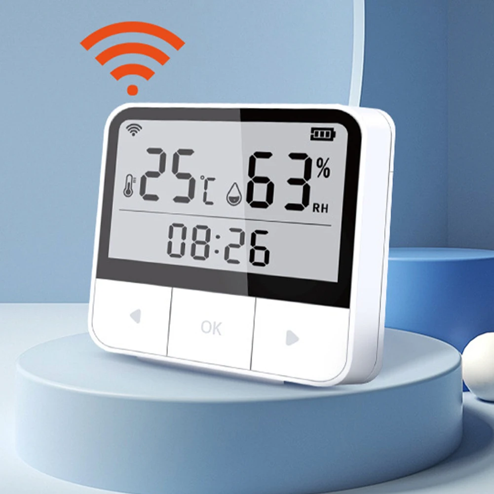 شاشة LCD عالية الدقة مستشعر درجة الحرارة والرطوبة ، غرفة نوم متينة ، واي فاي ذكي ، تعليق قائم بذاته متعدد الوظائف للداخل