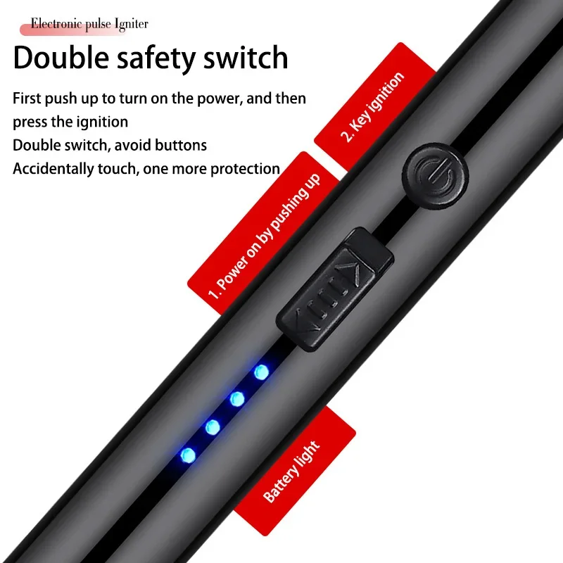 Windproof Arc Pulse Ignition Gun USB Rechargeable Type-C Interface Portable Kitchen Household Outdoor Camping Igniter