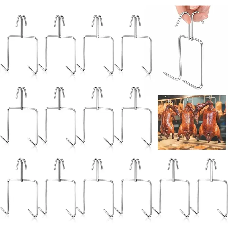 

ABGR-15 Pcs Meat Hooks, Stainless Steel Double Smoker Hooks Roast, 5 X 2.8 Inch Meat Hangers For Hanging Bacon Hams BBQ Grill