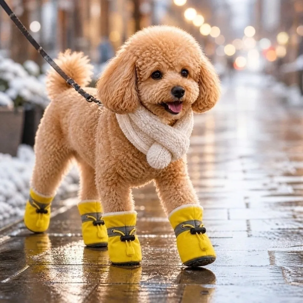 Waterproof Winter Dog Shoes Thicken Warm Anti-Slip Dog Rain Snow Boots Adjustable Buckles Reflective Strip Pet Socks Booties