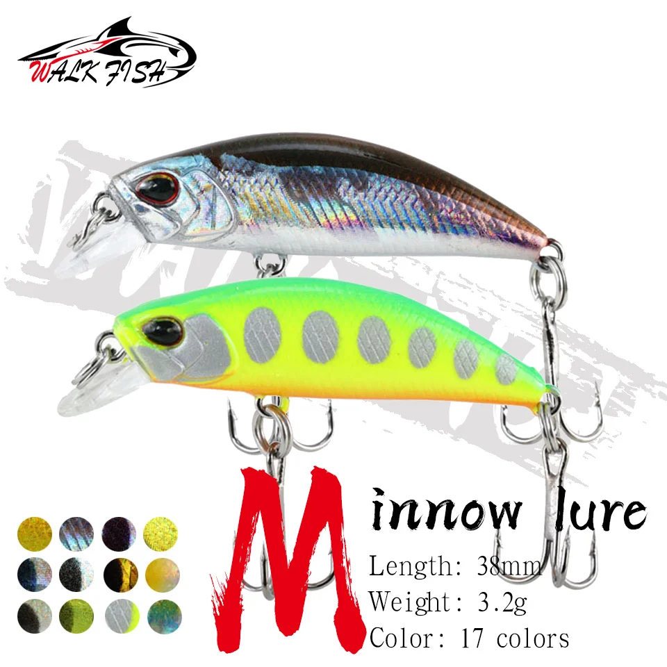 WALK FISH 1PCS Japanese Micro Sinking Minnow 38mm/3.2g Japanese Mini Fishing Lure Wobbler Bait Stream Angling Pesca Bass Trout