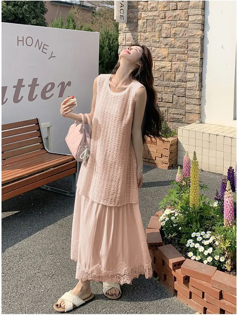 ドレス ノースリーブ レディースドレス Y2K ホルターネック ロックスター 春 ボヘミアン クロシェ編み ブロッキング アップリケ Aライン ふわふわ ピクニック ブルーミング シック