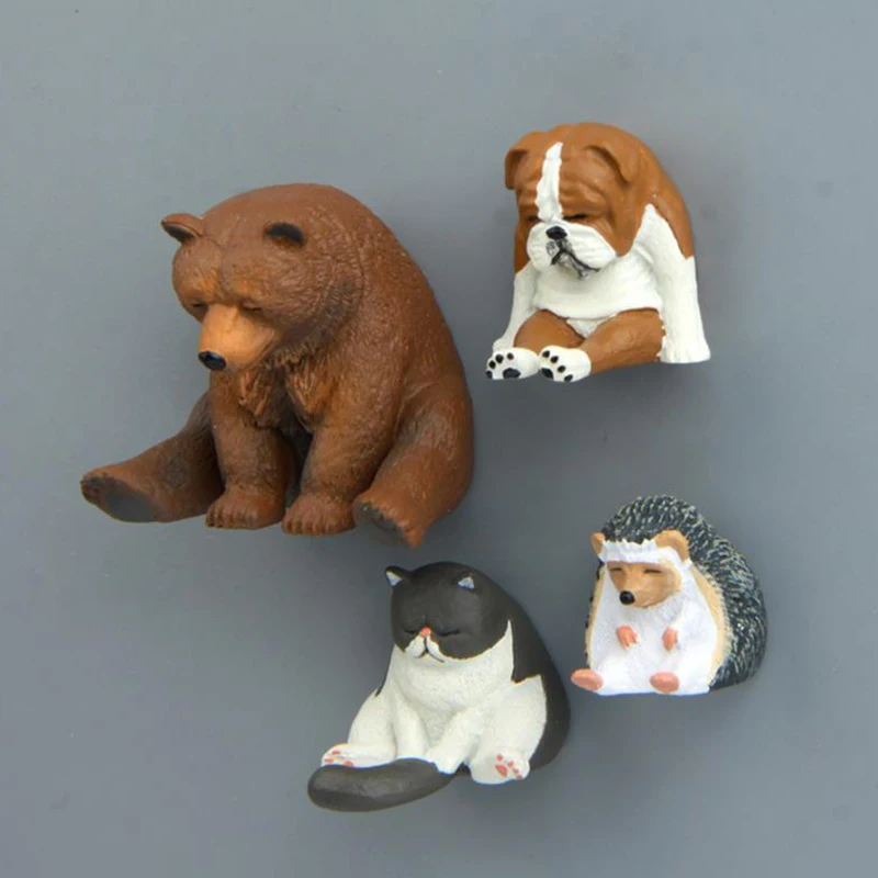 

Cartoon Sitting Sleepy Animal Refrigerator Magnets Resin Cute Bear Dog Cat Hedgehog Doll Refrigerator Message Magnet Decorations