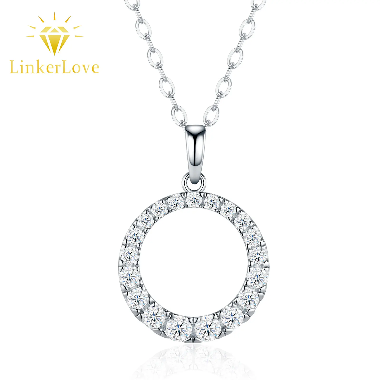 

LinkerLove S925 Sterling Silver Moissanite Circle Halo Pendant Necklace for Women White Gold Plated Clavicle Chain Fine Jewelry