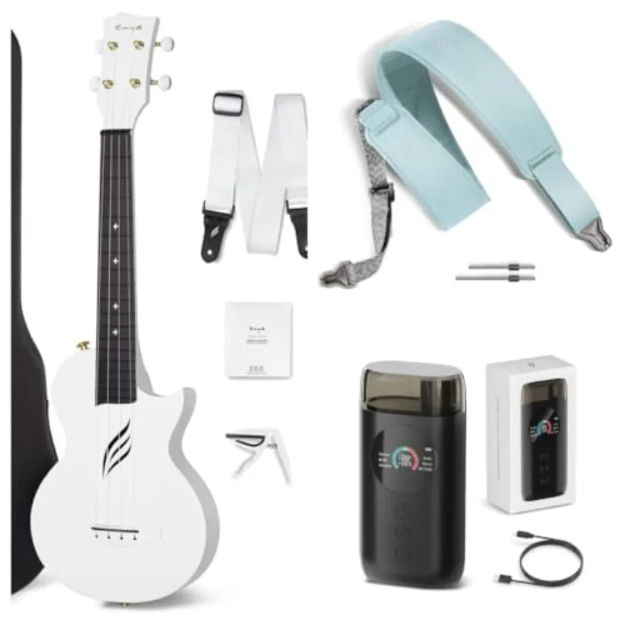 

Карбоновое концертное укулеле Nova U 23'' для путешествий, черное, с комплектом для начинающих, магнитным ремешком и умным автоматическим тюнером для гитары