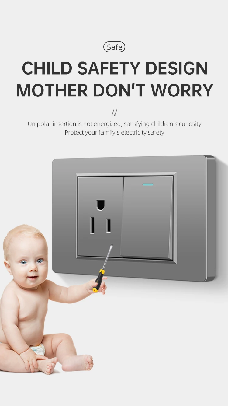 PSSRISE Brazil US Standard Wall Light Switch Power Socket with 5V 2.1A USB Type-c Port Stainless Steel Panel TV Computer Outlet