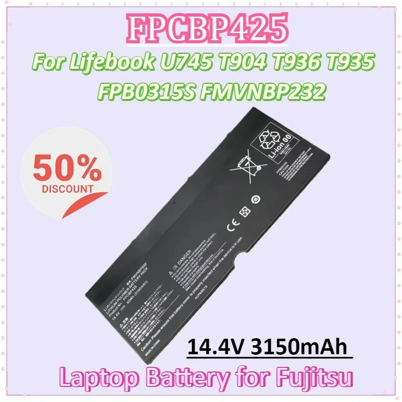 

FPCBP425 14.4V 3150mAh 45Wh Laptop Battery for Fujitsu Lifebook U745 T904 T936 T935 FPB0315S FMVNBP232 Batteries