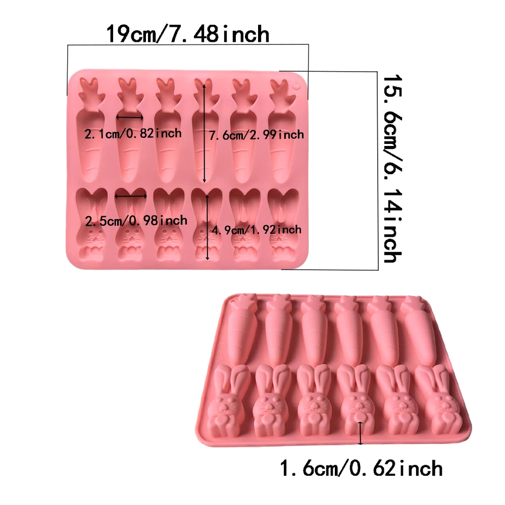 3pcs 12 cavity carrot rabbit shaped chocolate silicone mold DIY candy pudding dessert cake decoration baking mold - view 6