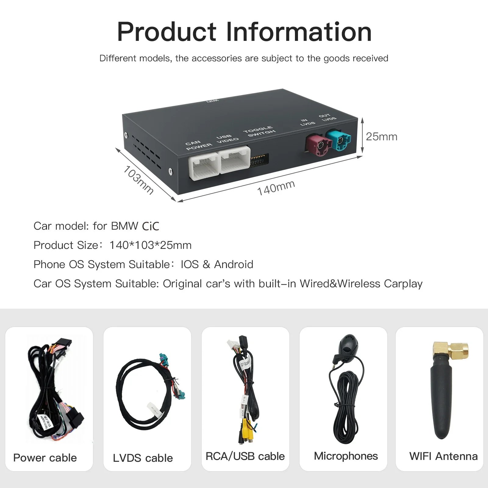 Carplay sem fio android para bmw nbt sistema cic 1 2 3 4 5 séries x1 x3 x4 x5 f20 f21 f30 f31 f34 f10 f48 f25 f26 f15 f60 f10 e84