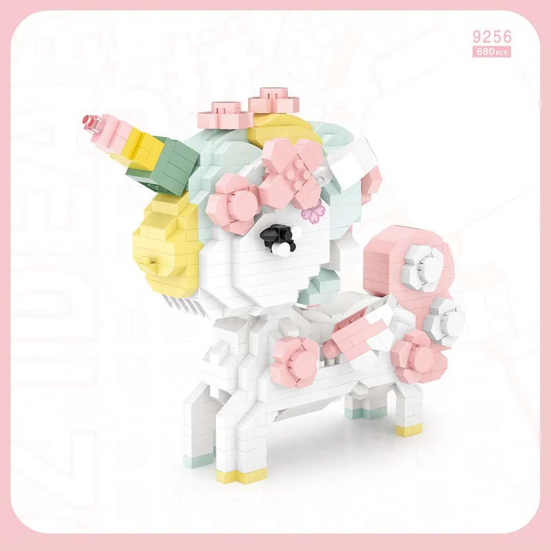 Lolvely Fabulous Creature Sakura Unicorn Building Bricks Cherry Blossom Pegasus Micro Diamond Block Rainbow Horse Nanobricks Toy