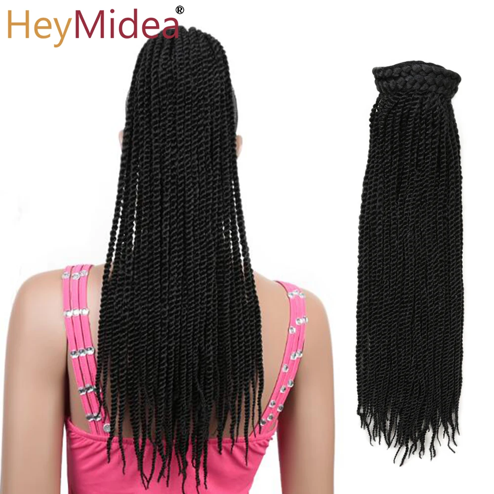 Braided Senegal Ponytail 20\'\'Box Braids Ponytail  Bun Clip-in Afro Natural Ponytail Crochet Braided Hair Extensions for Woman