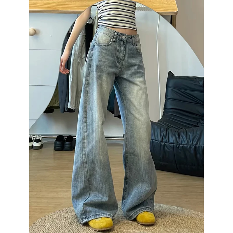 

YIBASHU Women Blue Baggy Y2k Jeans American 2000s Style Boyfriend Jean Pants Vintage Harajuku Oversize Denim Trousers Summer