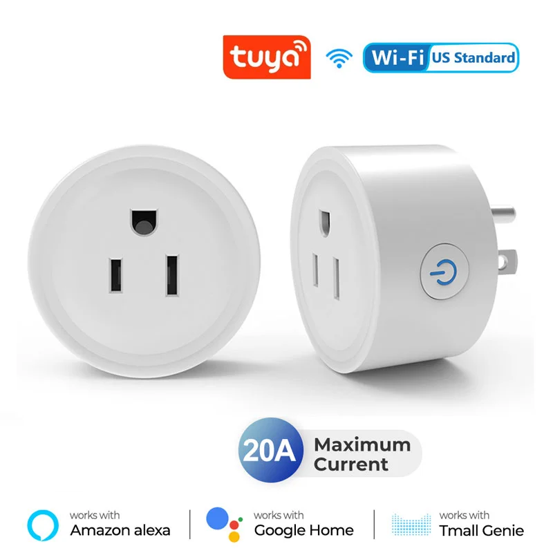 QNCX 20A Tuya Smart Wifi Plug US Wireless Control Socket Outlet with Energy Monitering Timer Function Works Alexa Google Home