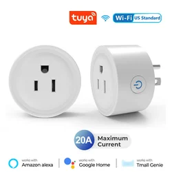 QNCX 20A Tuya Smart Wifi Plug US Wireless Control Socket Outlet with Energy Monitering Timer Function Works Alexa Google Home