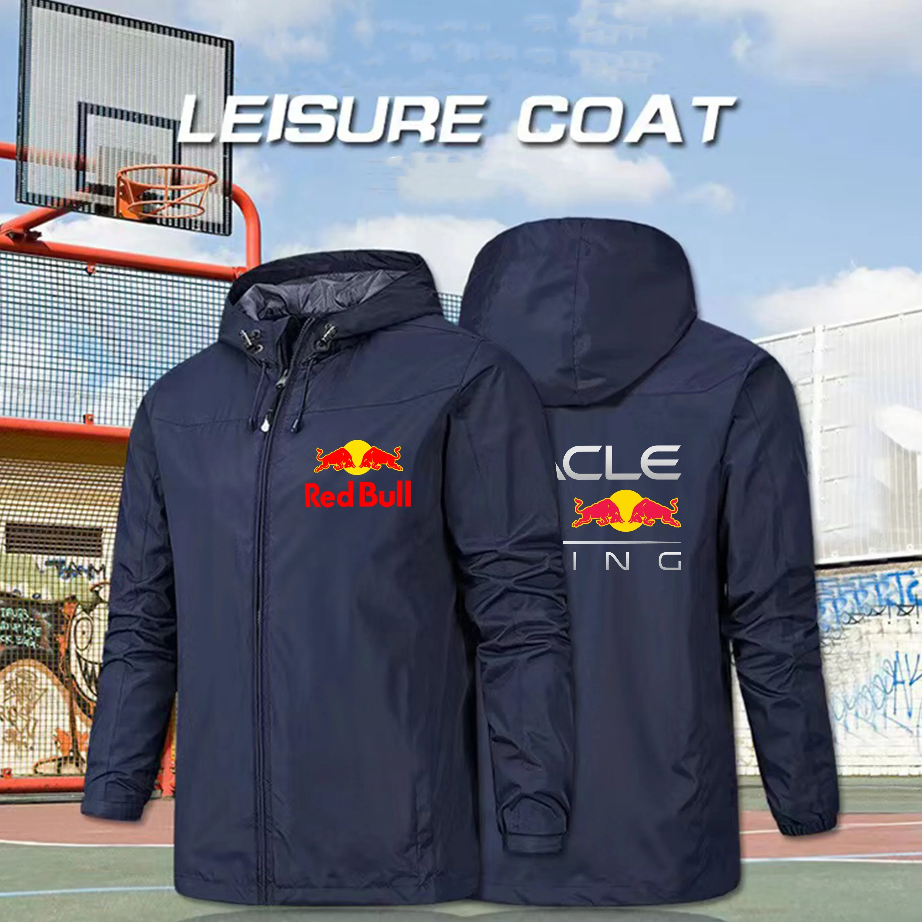 

Men'S Red Bull Waterproof And Windproof Hooded Zipper Jacket, Outdoor Adventure Mountaineering Jacket, Youth Hiking Windbreaker