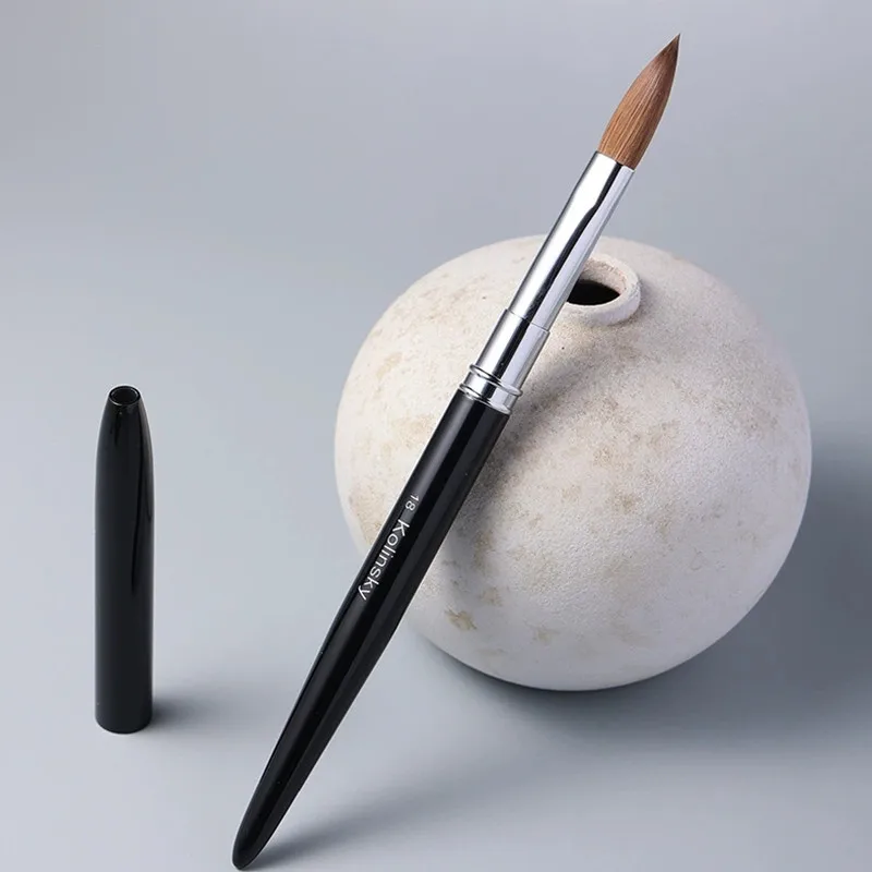 Kolinsky – brosse à ongles avec manche noir, 1 pièce, pour Nail Art, acrylique, Gel UV, stylo de sculpture, poudre liquide, bricolage, peinture des ongles, outils de dessin
