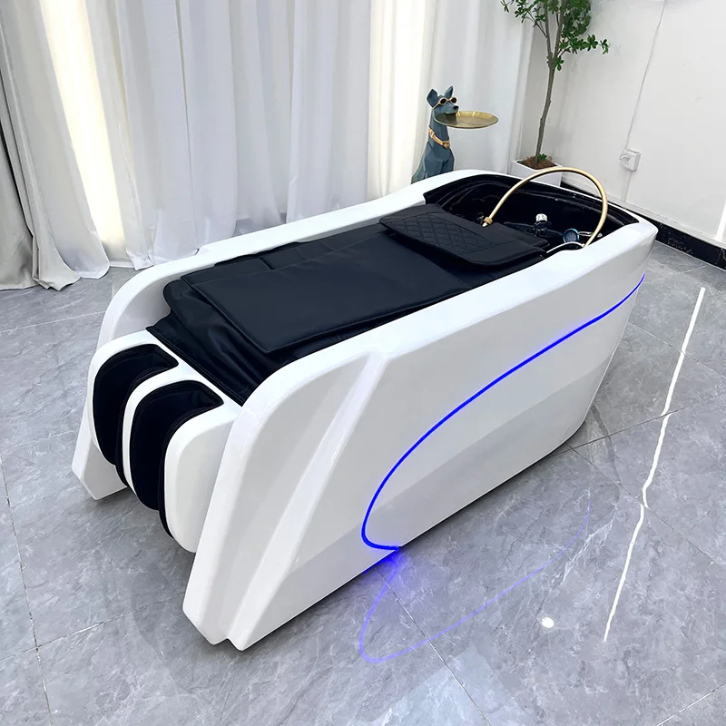 

Hot Selling White Customizable Hair Spa Massage Shampoo Bed With Robot Hand Motor Foot Lift For Spa Beauty Salon Barber Room