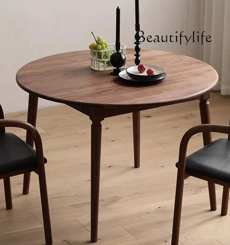 

Nordic Simple Retro Black Walnut Solid Wood Dining Table Small Apartment Cherrywood Dining Table round Table