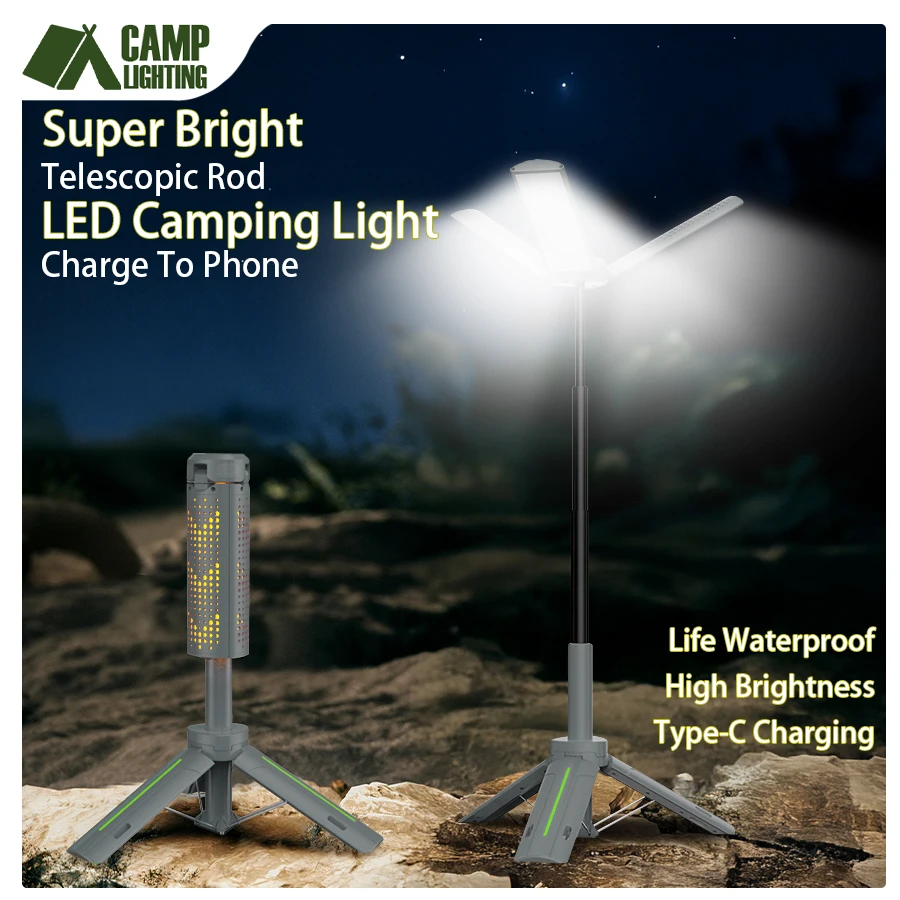 

Folding Camping Light Portable Telescopic Lanterns Built-in 8000mAh Outdoor Waterproof Power Bank Lamp With Triangle Stand Base