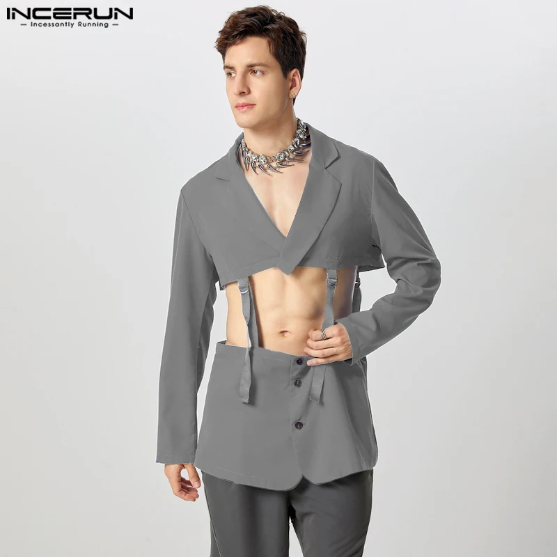 INCERUN Stylish Mens Tops Personality Deconstruction Design Solid Suit Coats Sexy Well Fitting Male Clubwear Long Sleeved Blazer