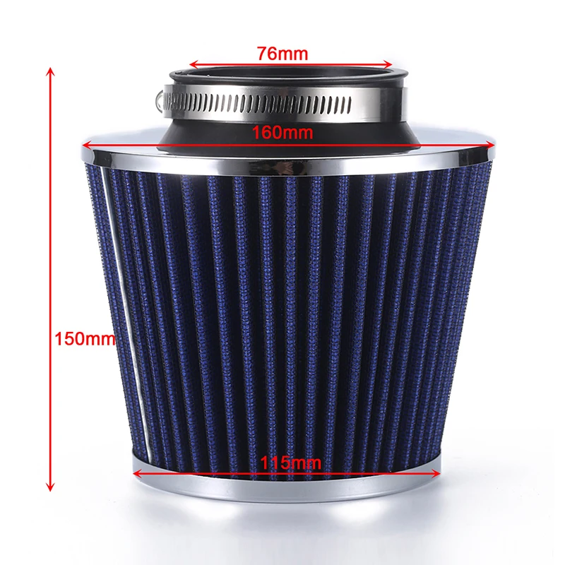 76MM 90MM 101MM High Flow Cold Cone Air Intake Filter 3.0inch 3.5inch 4inch Universal Car Air Filter Modification for Race Car