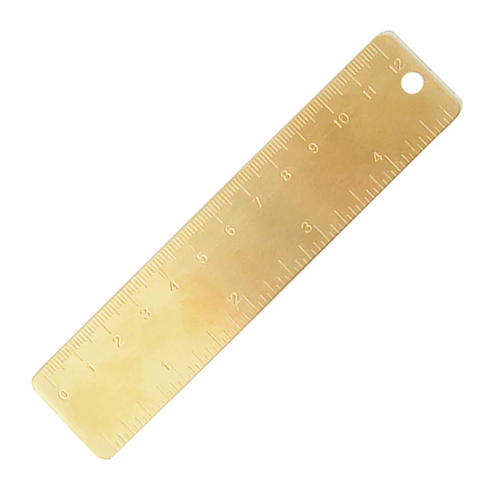 Mini righello in ottone retrò inciso scala diritta design con foro rotondo finitura uso duraturo piccola misurazione in rame