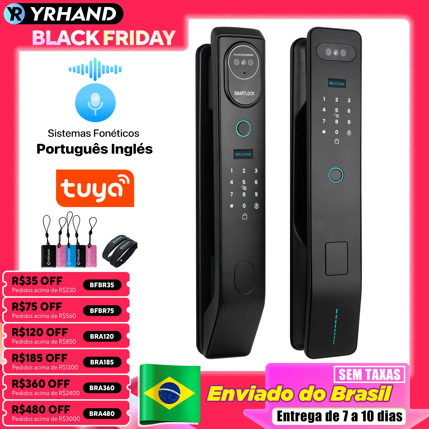 YRHAND Fechadura Eletronica com Camera,3D Reconhecimento Facial Fechadura Digital de porta sem Chave, Smart Lock Tuya WiFi APP