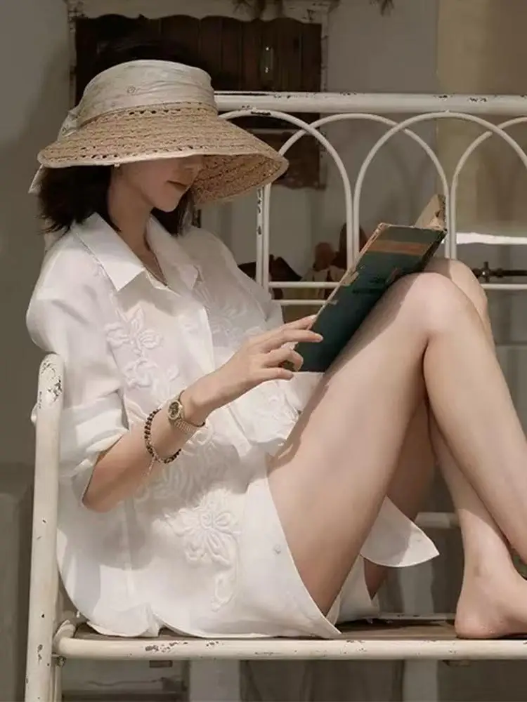 Wczesna Jesień, Ciężki Haft, Biała Bluzka, Damska, Ekskluzywna Europejska Moda, Unikalna, Elegancka, Piękna Bluzka